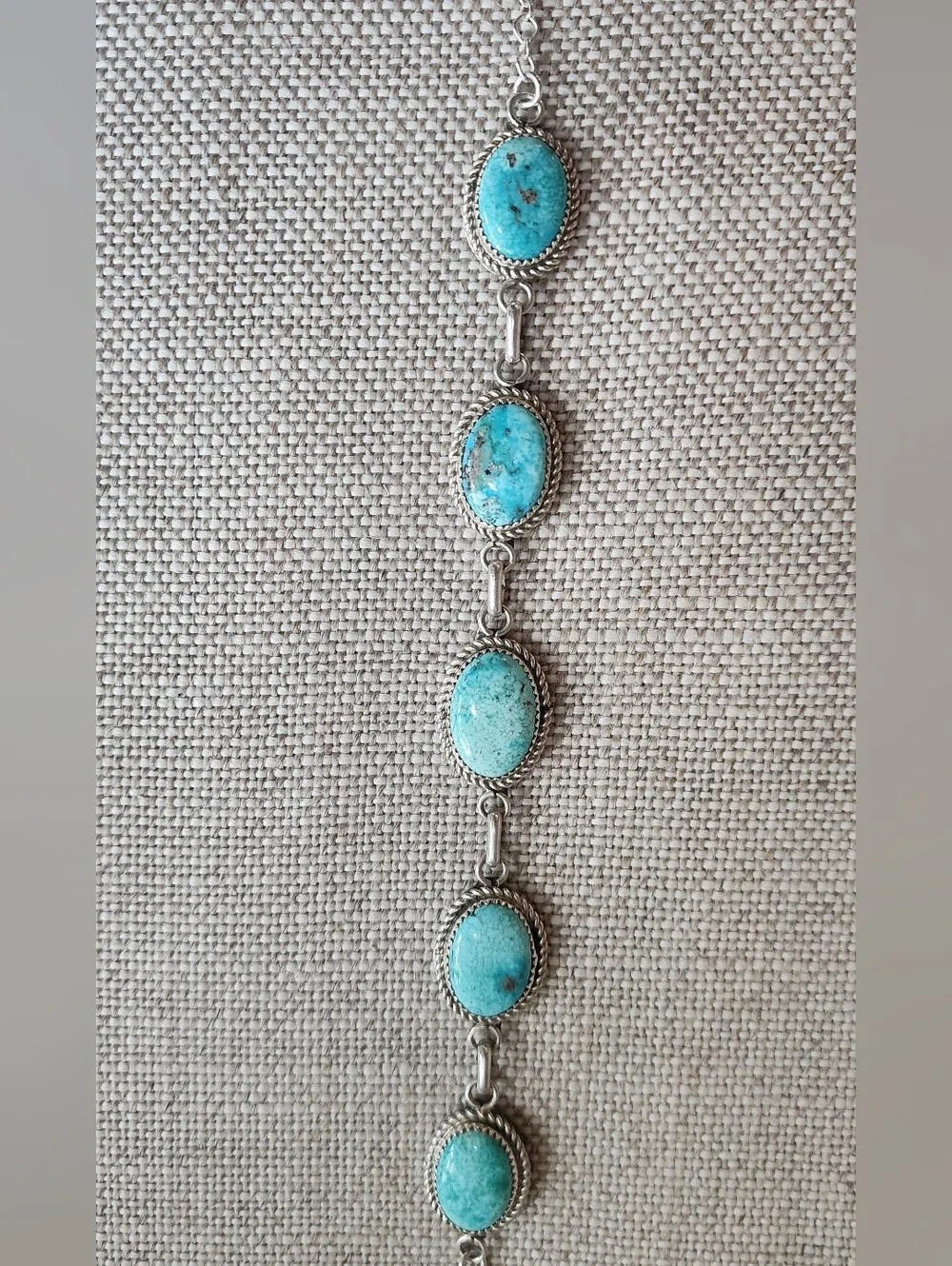 Whitewater Turquoise Sterling Choker Necklace By Navajo Artist Signed & Stamped